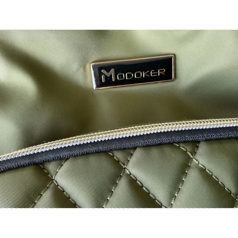 Modoker Laptop Backpack Quilted Olive Green USB Charging Port Large Professional